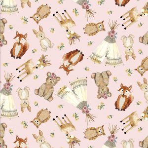 3 Wishes Fabric Forest Friends Pink Forest Animals