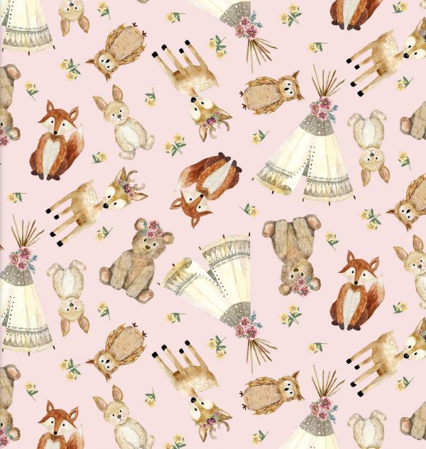 3 Wishes Fabric Forest Friends Pink Forest Animals