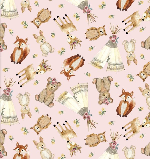 3 Wishes Fabric Forest Friends Pink Forest Animals