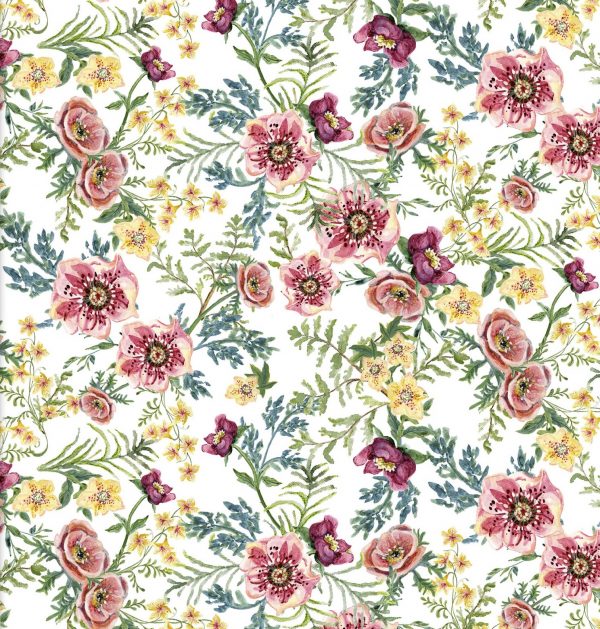 3 Wishes Fabric Forest Friends Pink Floral on White