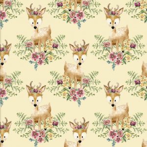 3 Wishes Fabric Forest Friends Pink Deer on Lemon