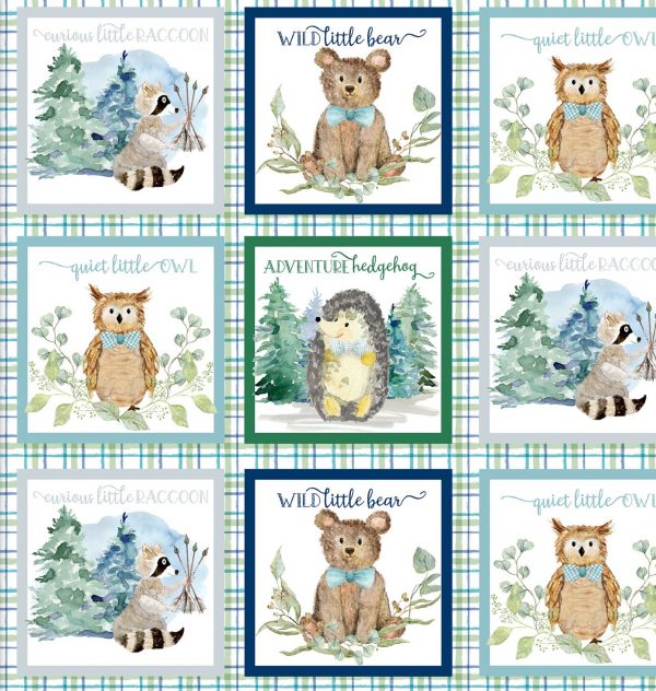 3 Wishes Fabrics Forest Friends Blue Plaid Patch