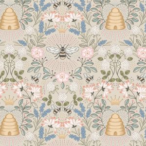 Lewis & Irene Fabrics Queen Bee Hive on Dark Cream A500.1