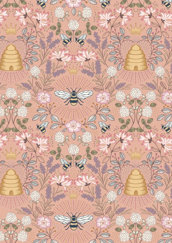 Lewis & Irene Fabrics Queen Bee Hive Peach A500.2