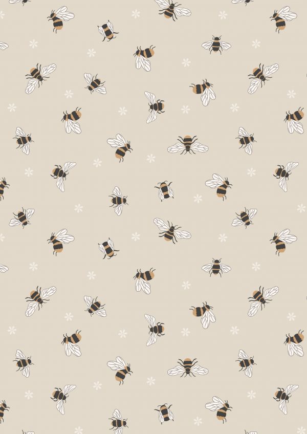 Lewis & Irene Fabrics Queen Bee Bees on Dark Cream A503.1