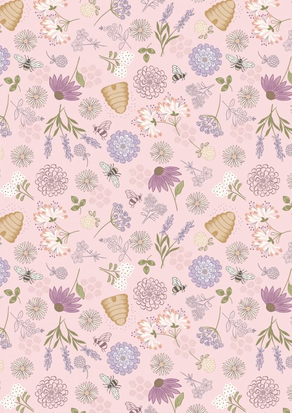 Lewis & Irene Fabrics Queen Bee Pink Floral A504.1