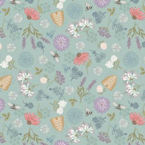 Lewis & Irene Fabrics Queen Bee Duck Egg Floral A504.2