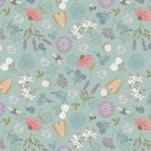 Lewis & Irene Fabrics Queen Bee Duck Egg Floral A504.2