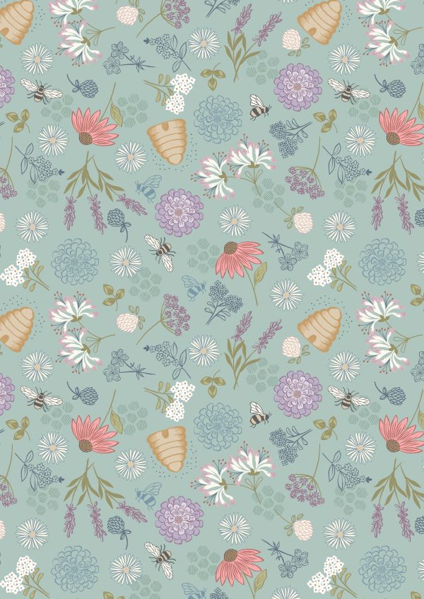 Lewis & Irene Fabrics Queen Bee Duck Egg Floral A504.2