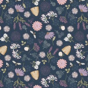 Lewis & Irene Fabrics Queen Bee Dark Blue Floral A504.3