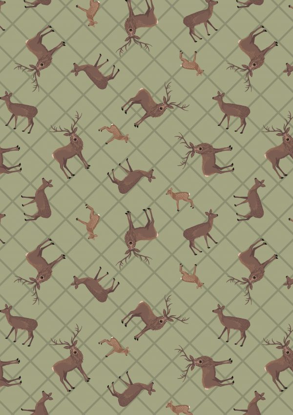 Lewis & Irene Fabrics Loch Lewis Deer on Sage Green