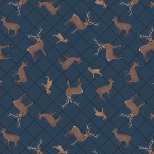 Lewis & Irene Fabrics Loch Lewis Deer on Dark Blue