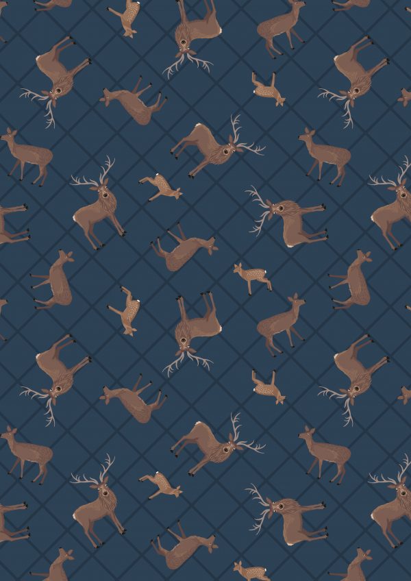 Lewis & Irene Fabrics Loch Lewis Deer on Dark Blue