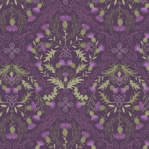 Lewis & Irene Fabrics Loch Lewis Thistles on Dark Purple