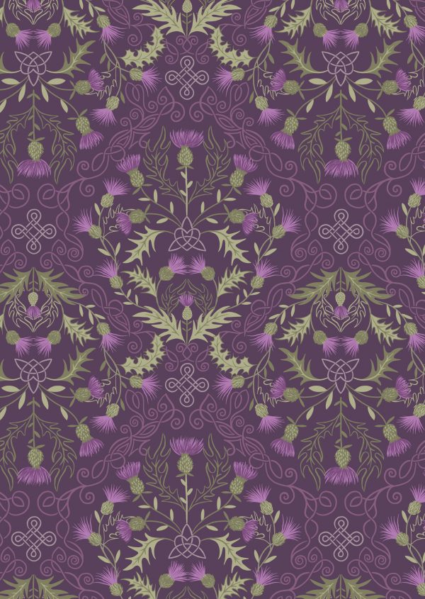 Lewis & Irene Fabrics Loch Lewis Thistles on Dark Purple