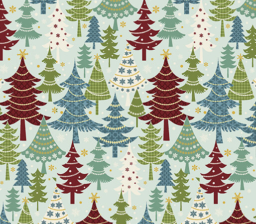 Benartex Jolly Penguin Festive Trees Aqua