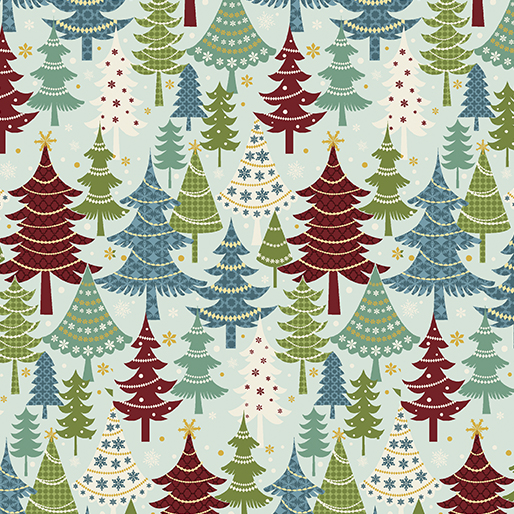 Benartex Fabrics Jolly Penguin Christmas Trees on Aqua