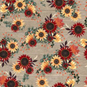 3 wishes Fabric Happy Fall Autumn Flowers