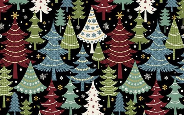 Benartex Jolly Penguin Festive Trees Black