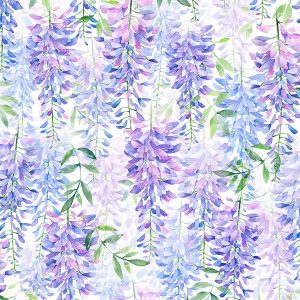 Hoffman Fabrics Wisteria Flowers on White