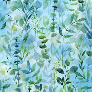 Hoffman Fabrics Wisteria Leaves on Blue