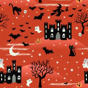 Lewis & Irene Fabrics Castle Spooky on Orange