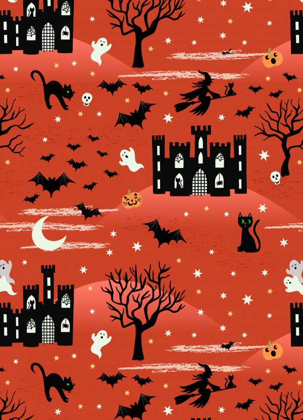 Lewis & Irene Fabrics Castle Spooky on Orange