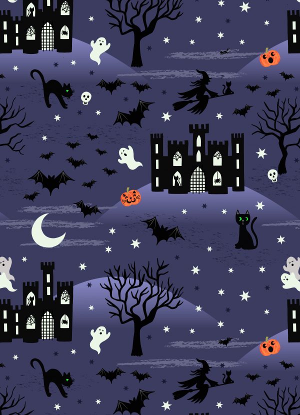 Lewis & Irene Fabrics Castle Spooky Purple Night