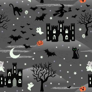 Lewis & Irene Fabrics Castle Spooky on Grey