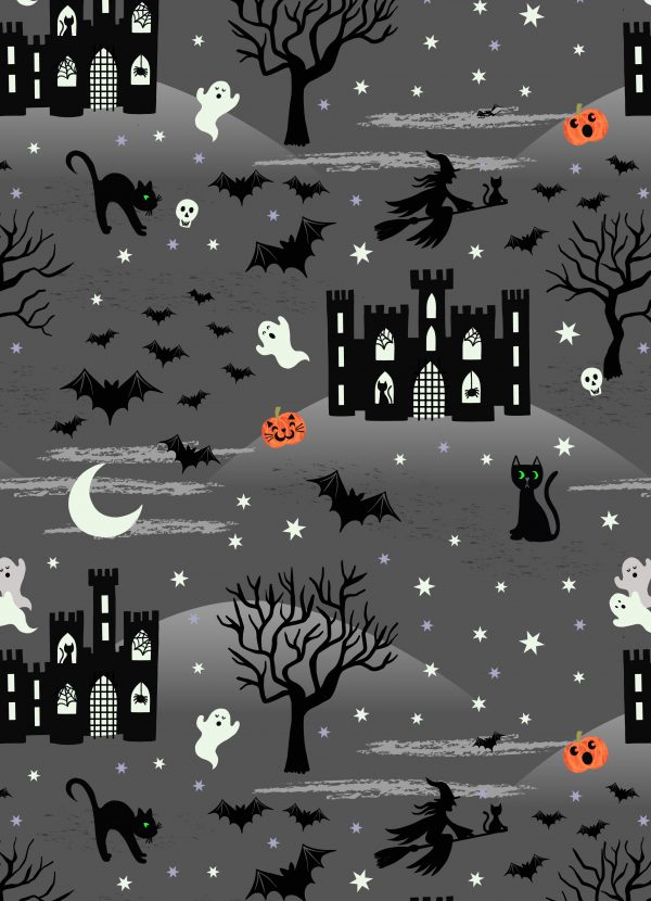 Lewis & Irene Fabrics Castle Spooky on Grey