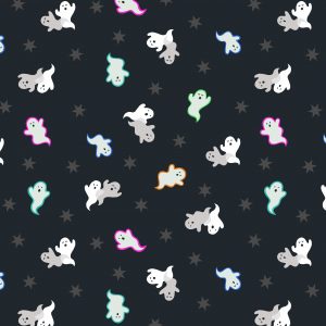 Lewis & Irene Fabrics Castle Spooky Ghosts on Black