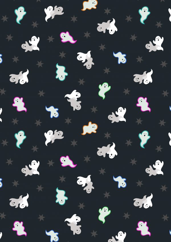 Lewis & Irene Fabrics Castle Spooky Ghosts on Black