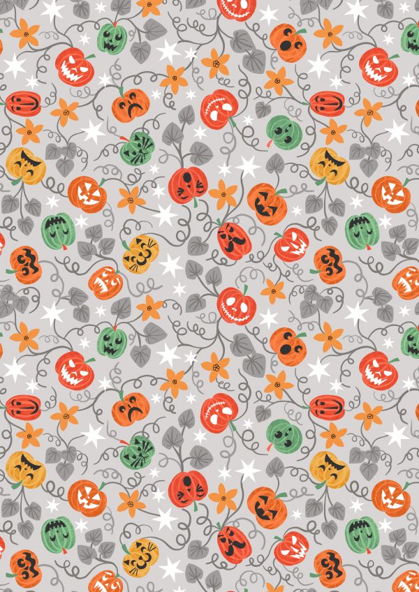 Lewis & Irene Fabrics Castle Spooky Pumpkins on Grey