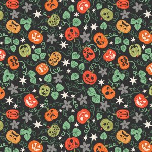 Lewis & Irene Fabrics Castle Spooky Pumpkins Black