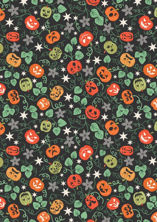 Lewis & Irene Fabrics Castle Spooky Pumpkins Black