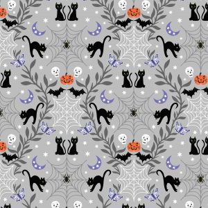Lewis & Irene Fabrics Castle Spooky Cats on Pale Grey