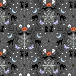 Lewis & Irene Fabrics Castle Spooky Cats on Grey