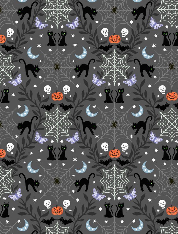 Lewis & Irene Fabrics Castle Spooky Cats on Grey