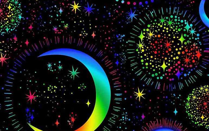 Timeless Treasures Rainbow Moons & Stars