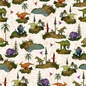 Hoffman Fabrics Dino-Mite Dinosaurs on Cream