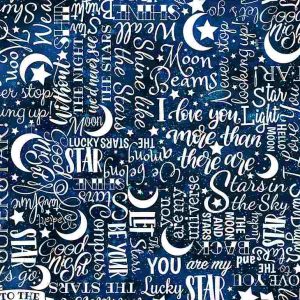 Timeless Treasures Fabrics Love Yo to the Moon Text White