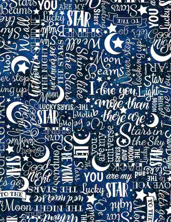 Timeless Treasures Fabrics Love Yo to the Moon Text White