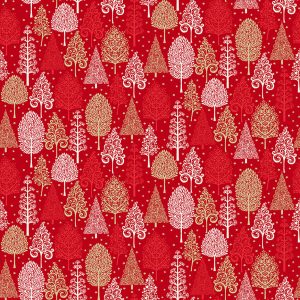 Makower Fabrics Scandi Christmas Trees on Red