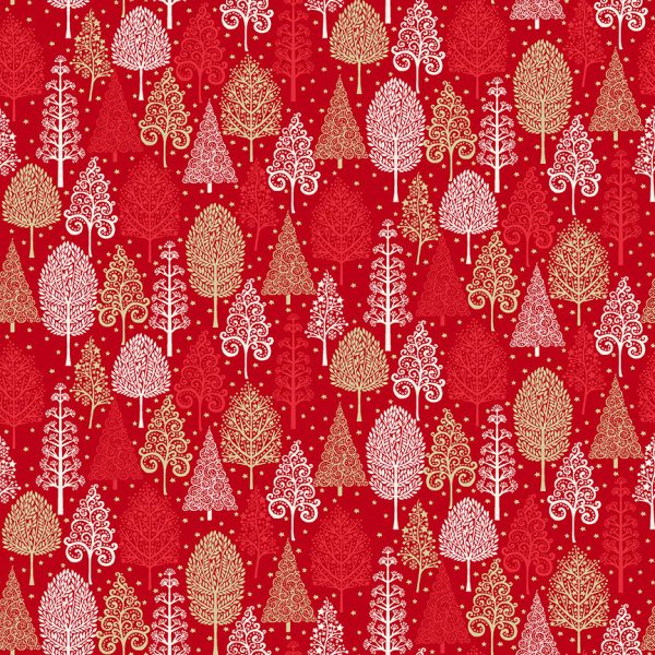 Makower Fabrics Scandi Christmas Trees on Red