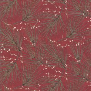 Moda Fabrics Winter White Ferns on Red