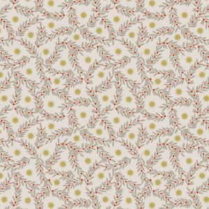 Lewis & Irene Fabrics Noel berry design on natural with gold metallic stars