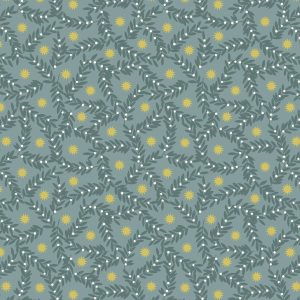 Lewis & Irene Fabrics Noel berry design on blue with gold metallic stars