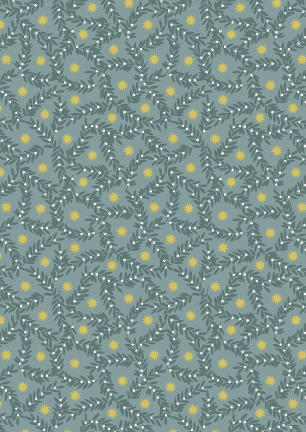 Lewis & Irene Fabrics Noel berry design on blue with gold metallic stars