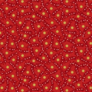 Lewis & Irene Fabrics Noel berry design on rich red with gold metallic stars