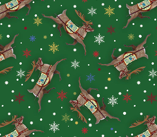 Benartex A Quilter’s Christmas Reindeer Green